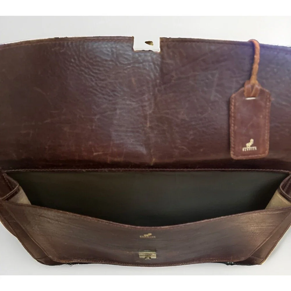 Vtg Renwick Canada Brown Leather Briefcase Attache Locking Flap Key Included